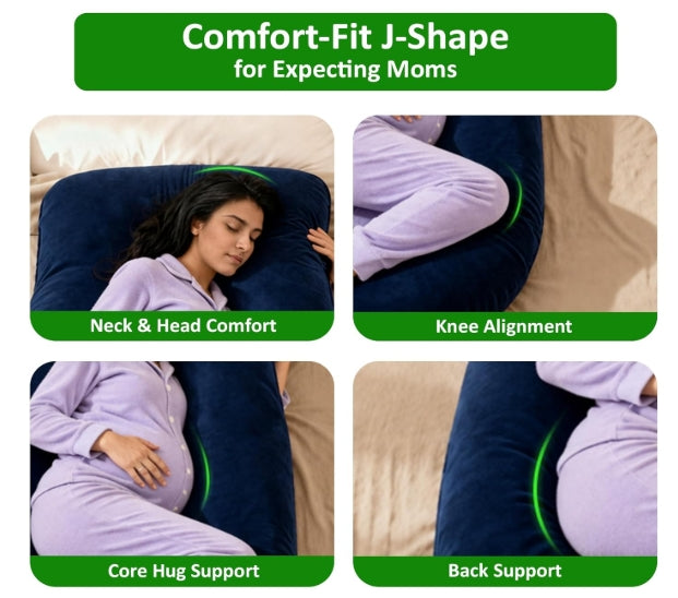 Pregnancy Pillows for Women J-Shape Full Body Pillow | 360° Maternity Support for Back, Hips, Legs & Belly | Maternity Pillow
