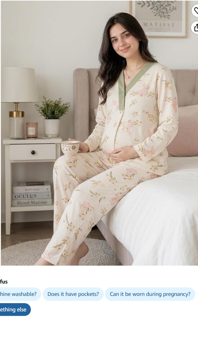 Soft Cotton Blend Nursing Sleepwear for Pregnancy & Breastfeeding |Breastfeeding Friendly Front Open Top & Soft Pants