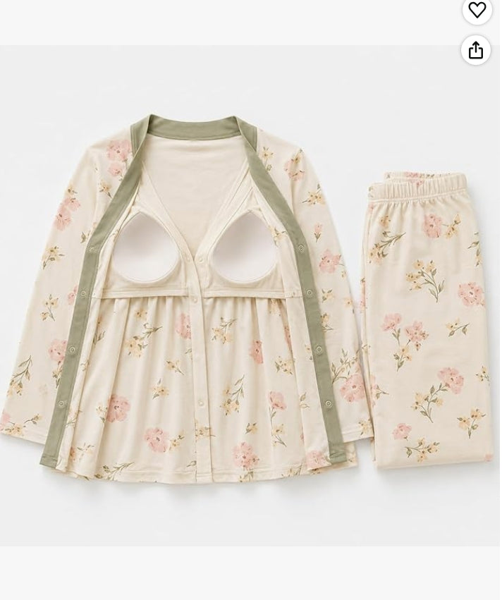 Soft Cotton Blend Nursing Sleepwear for Pregnancy & Breastfeeding |Breastfeeding Friendly Front Open Top & Soft Pants
